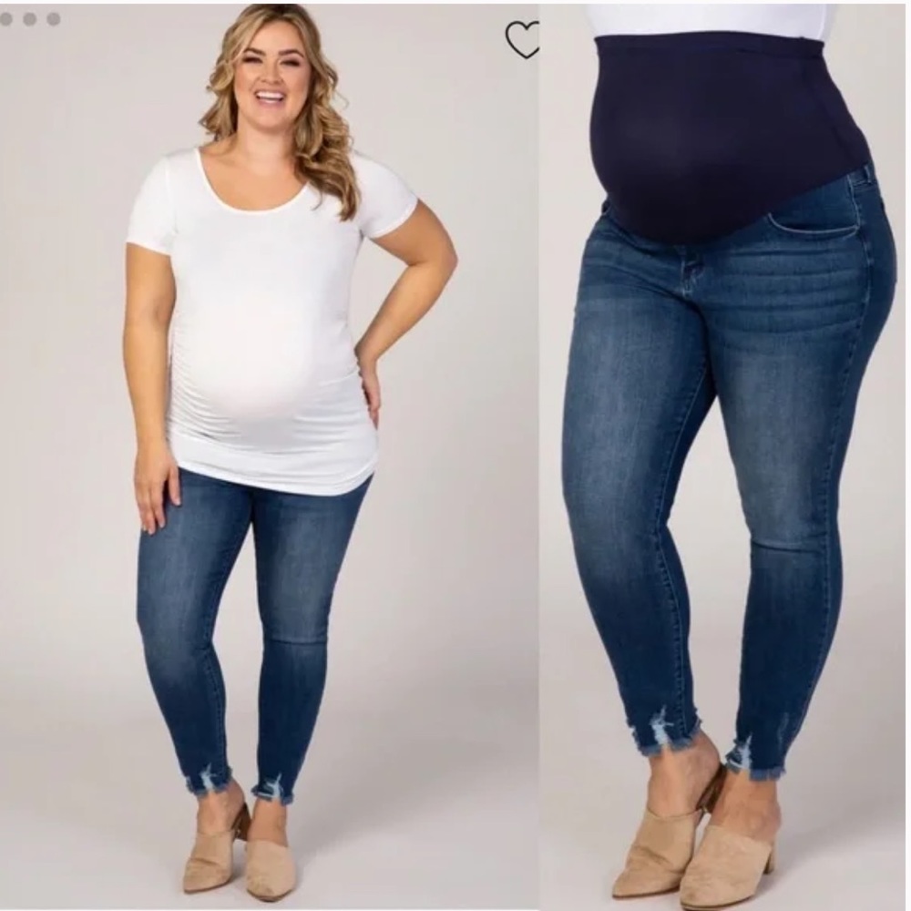 PinkBlush Blue Distressed Cropped Chewed Raw Hem Maternity Jeans